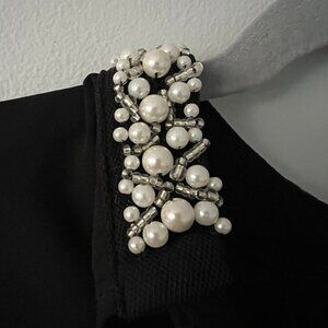 Zara Faux Pearls Collared Black Blouse